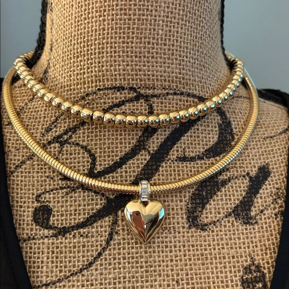 NWT Anthropologie Heart Charm Layered Necklace, Set of Two